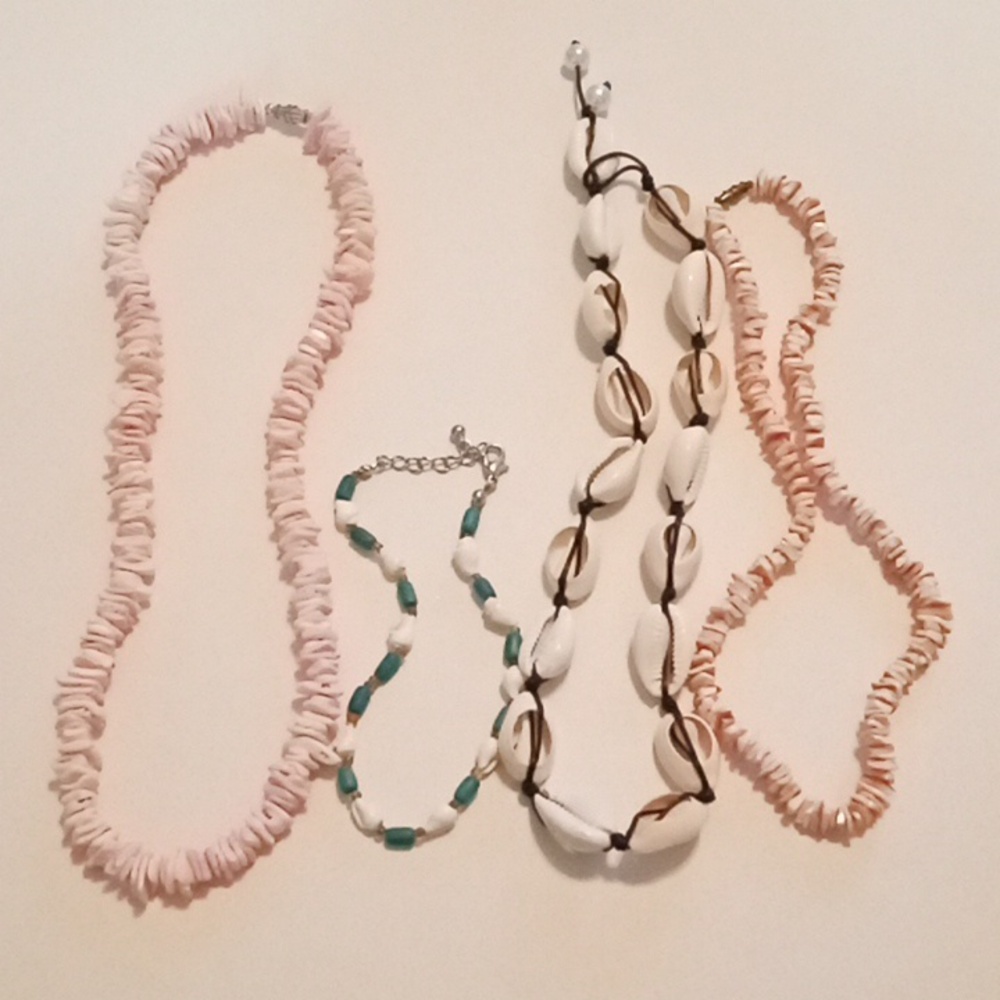 #992.  4 Piece Assorted Shell Necklace And Anklet Bundle